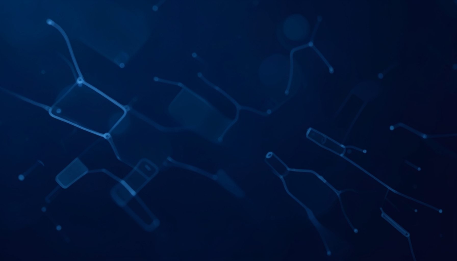 Dark blue abstract background with subtle device-implantation imagery